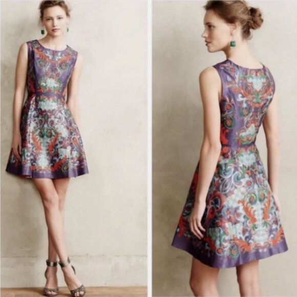 Pankaj & Nidhi Anthropologie Octave Dress Embroidered Purple Cocktail Boho Party - Picture 2 of 15